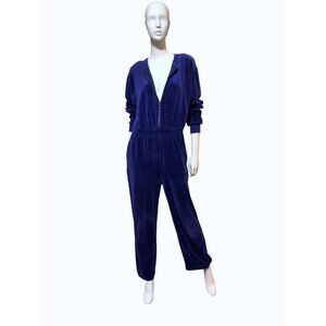 VTG Lizsport Velour Jumpsuit L Purple Zip Wide Leg Resort Cruise Athleisure